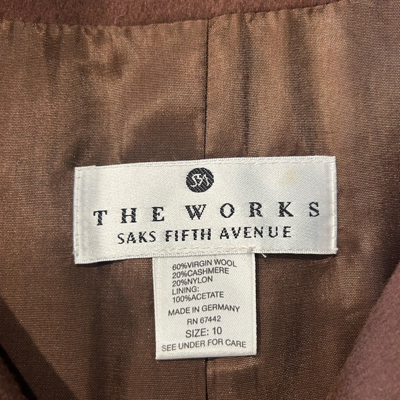 Saks Fifth Avenue The Works 60% Virgin Wool & 20% Cashmere Brown Jacket Size 10 - Picture 5 of 6